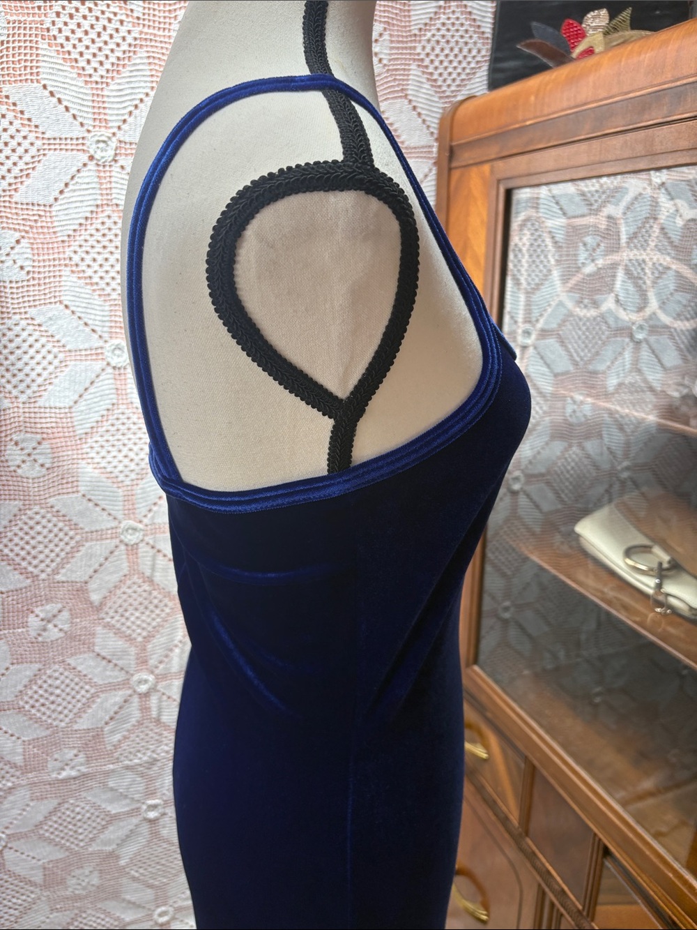 Vintage Blue Velvet Slip Dress | Made in Canada - Picture 9 of 11